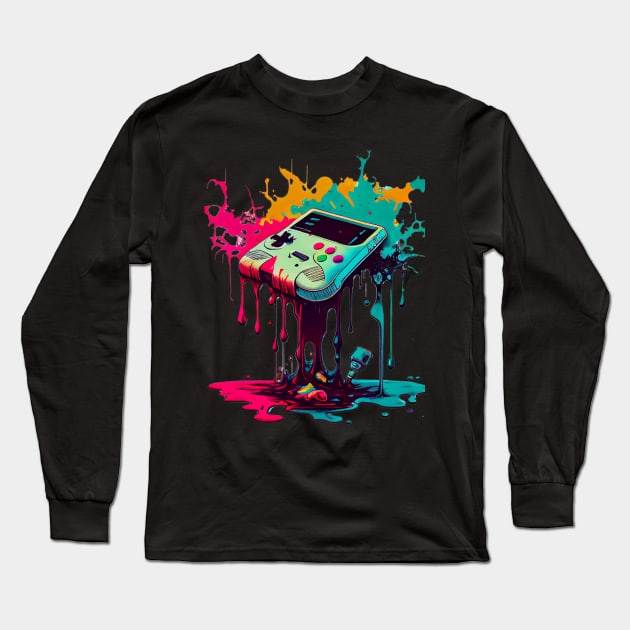 Retro Gaming Ink Melt Long Sleeve T-Shirt by TechnoBubble